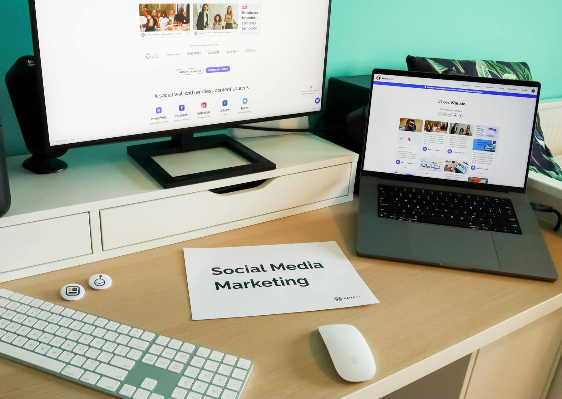 Stylish workspace with laptop and monitor for social media marketing. on The Digital Hustler